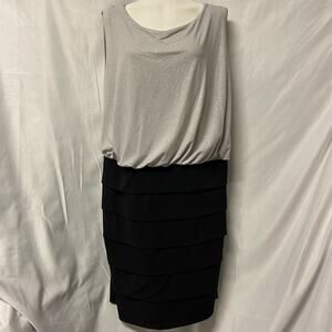 En Focus Woman Dress Black Silver Sparkles 14W Rap Front Layered Pencil Dress